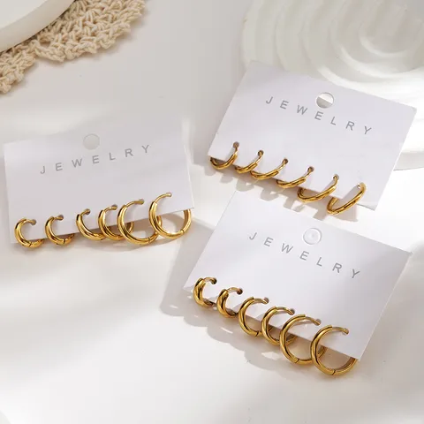 Simple Fashion INS Style Basic 304 Stainless Steel Vacuum Electroplated (In Furnace) 18K Real Gold Plated Smooth Hoop Earrings